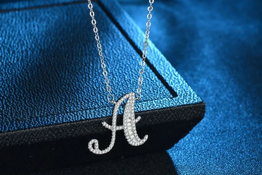 Choucong 26 English Letters Pendant Luxury Jewelry 925 Sterling Silver Pave White Topaz CZ Diamond Infinite gem Wedding Necklace W212g