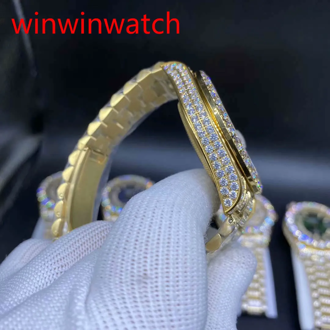 Novo luxo 43mm ouro grande diamante relógio mecânico homem ouro diamante rosto automático aço inoxidável conjunto de pinos masculinos watch235x