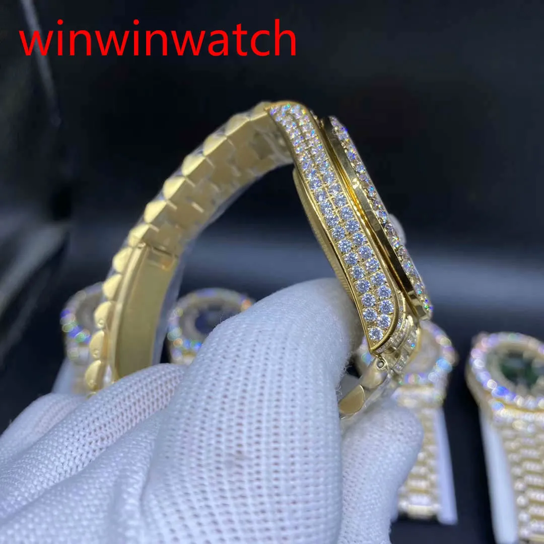 Nowy luksus 43 mm Złoty Diamentowy Mechaniczny Man Watch Gold Diamond Face Automatyczna męska stal ze stali nierdzewnej