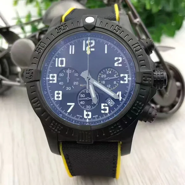 Masculino esporte piloto relógio dos homens super relógio movimento de quartzo cronômetro pulseira de borracha preta e pulseira de aço inoxidável relógios 12 numbe251r