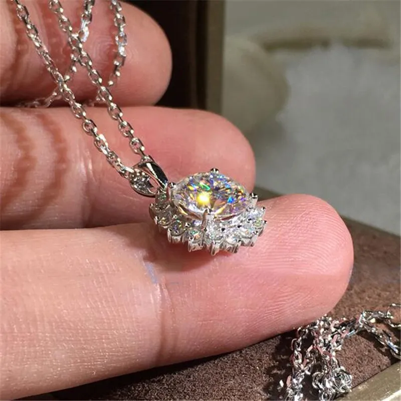 Choucong ny ankomst lyxsmycken 925 sterling silver runda klippt vitt topas cz diamantparty pendell kvinnor bröllop halslur gåva254j