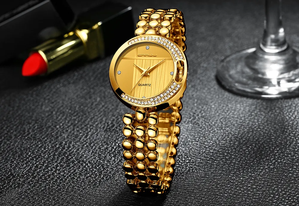 Crrju New Fashion Women'sWhidist Watches with Diamond Golden Watchband Top Luxury Luxury Ladies Jewelry Bracelet Clock女性232d