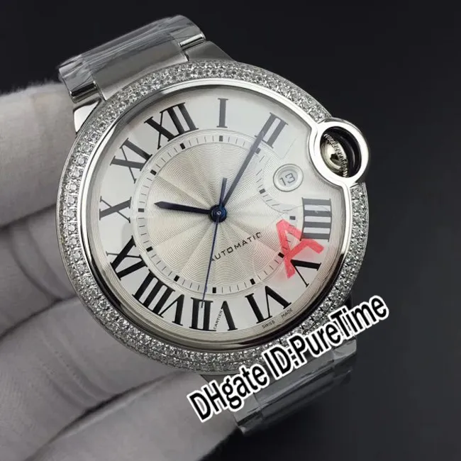 NIEUW V6F WE9009Z3 ETA A2824 Automatische heren Watch Diamant bezel Witte textureerde wijzerplaat Zwarte Romeinse Markers Steel Bracelet Edition 275y