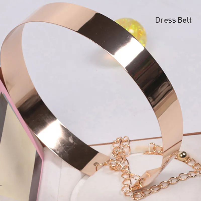 2019 Belra feminina cinto dourado cintura de metal dourado metálico Banda de espelho largo Banda de banda Correias Correias de cadeia para mulheres roupas2250