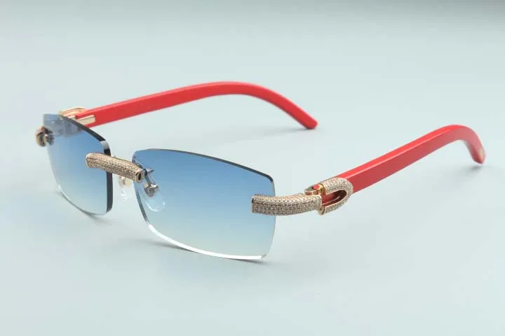 2020 Quadratlinsen Mikropavierdiamanten Sonnenbrille Rote natürliche Holzschlempel M-3524012-E für Unisex size56-18-135mm283r