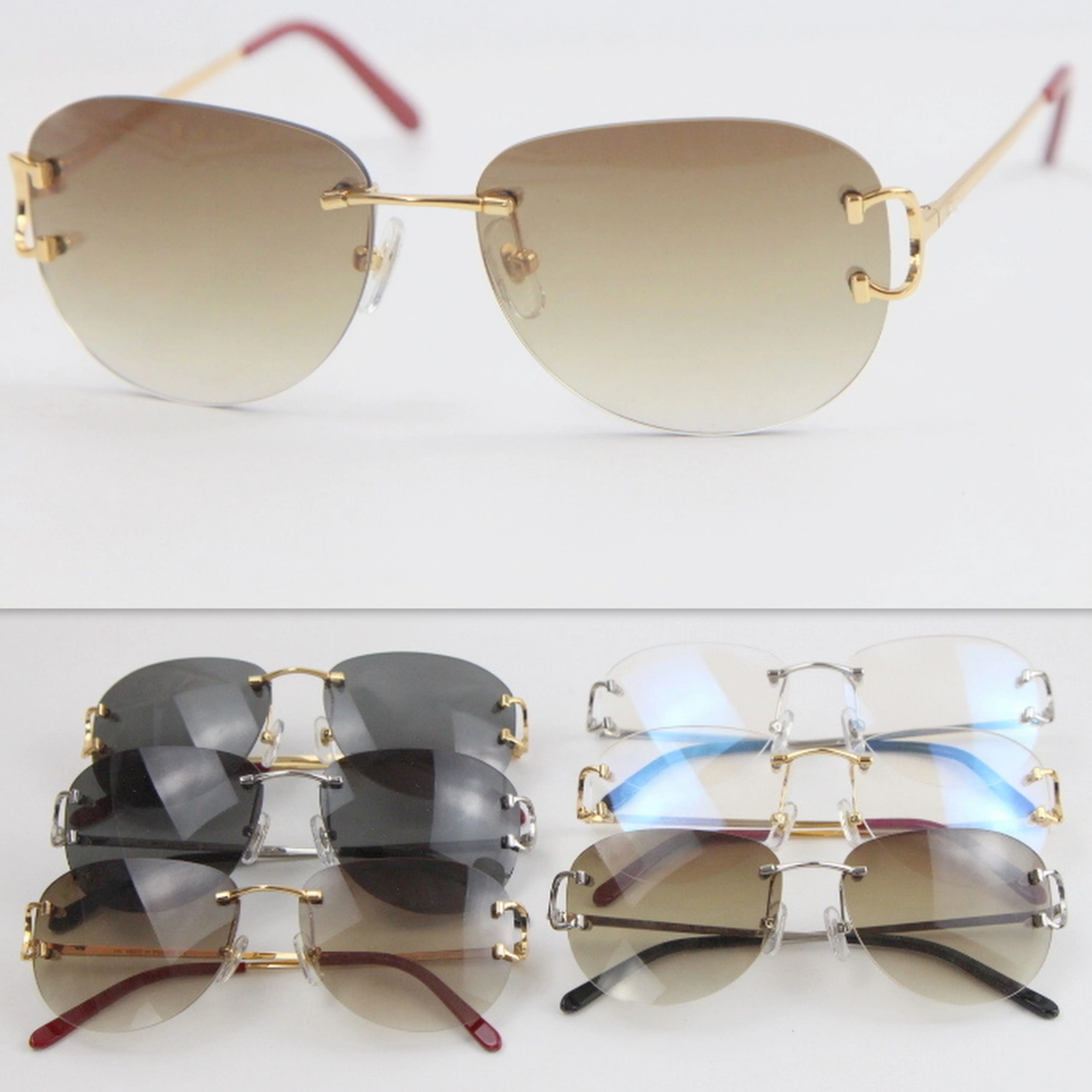 Protection UV400 de vente entière 4193828 Lunettes de soleil sans bordure Men de mode Femmes Sport Lunes à l'extérieur Conduite 18K Gold Metal FRAM2509