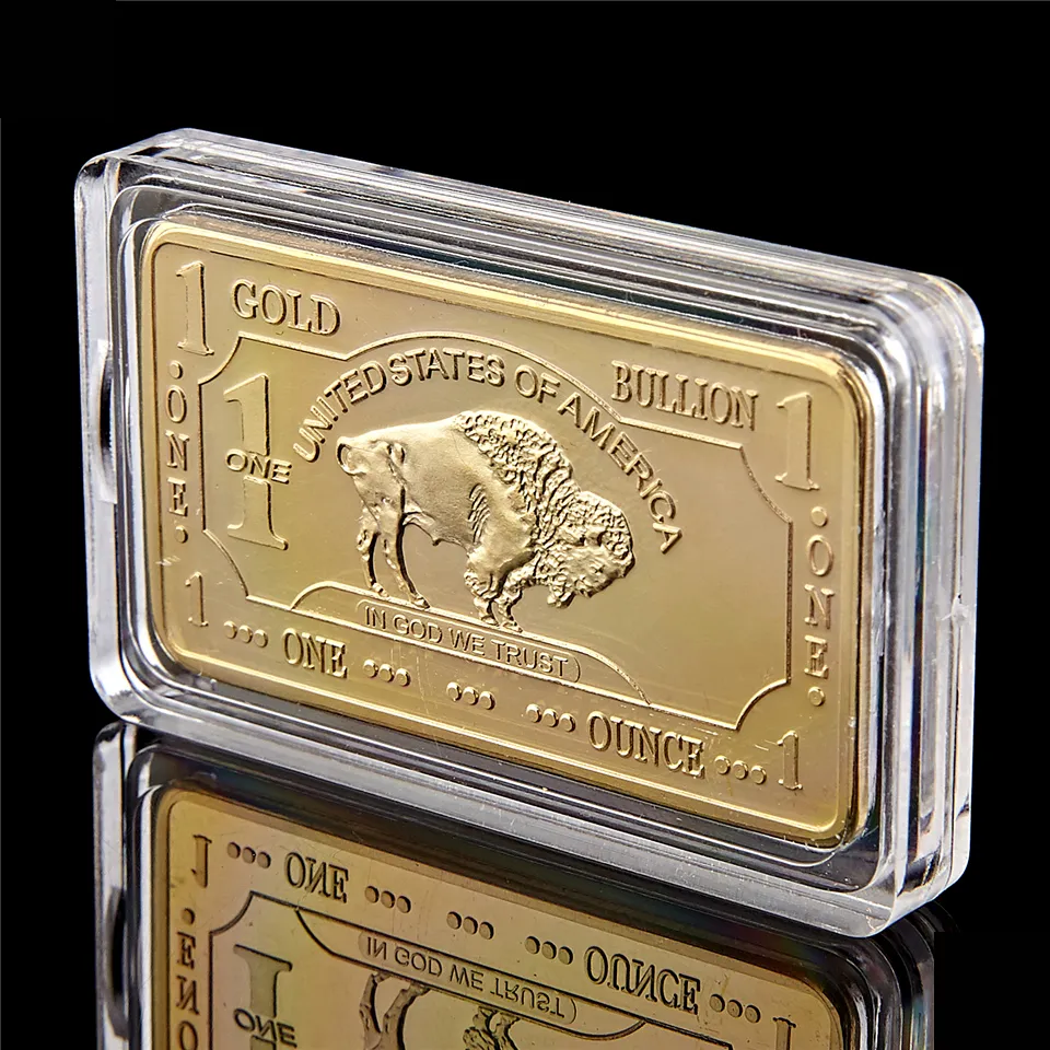 Iamerican Ox Buffalo Real Gold Craft Craft Stovenir Bullion Bar Coin Wide Life Animal 5994366