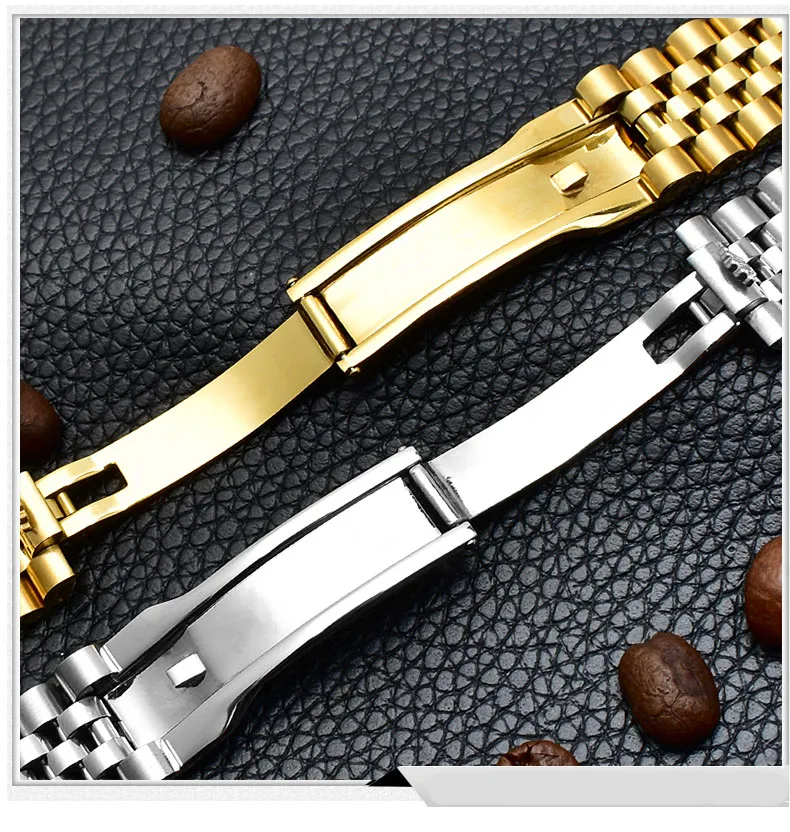 Bande de montre de montre de montre de 13 mm 17 mm 20 mm de haute qualité en argent en argent en acier inoxydable + bracelets de sangle à extrémité incurvé pour datejushion4107004