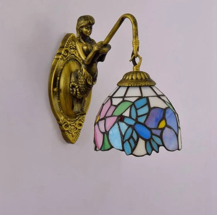 Retro Tiffany Wall Lamp Vintage Stained Glass Wall Lamps Flowers And Butterfly Living Room Dining Room Bedroom Aisle Bright Balcon237C