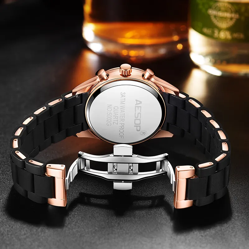 aesop Men's Watches Top Brand Luxury Man Quartz wristwatch Silicone Alloy Band Male Clock Men Watch relogio masculino308r