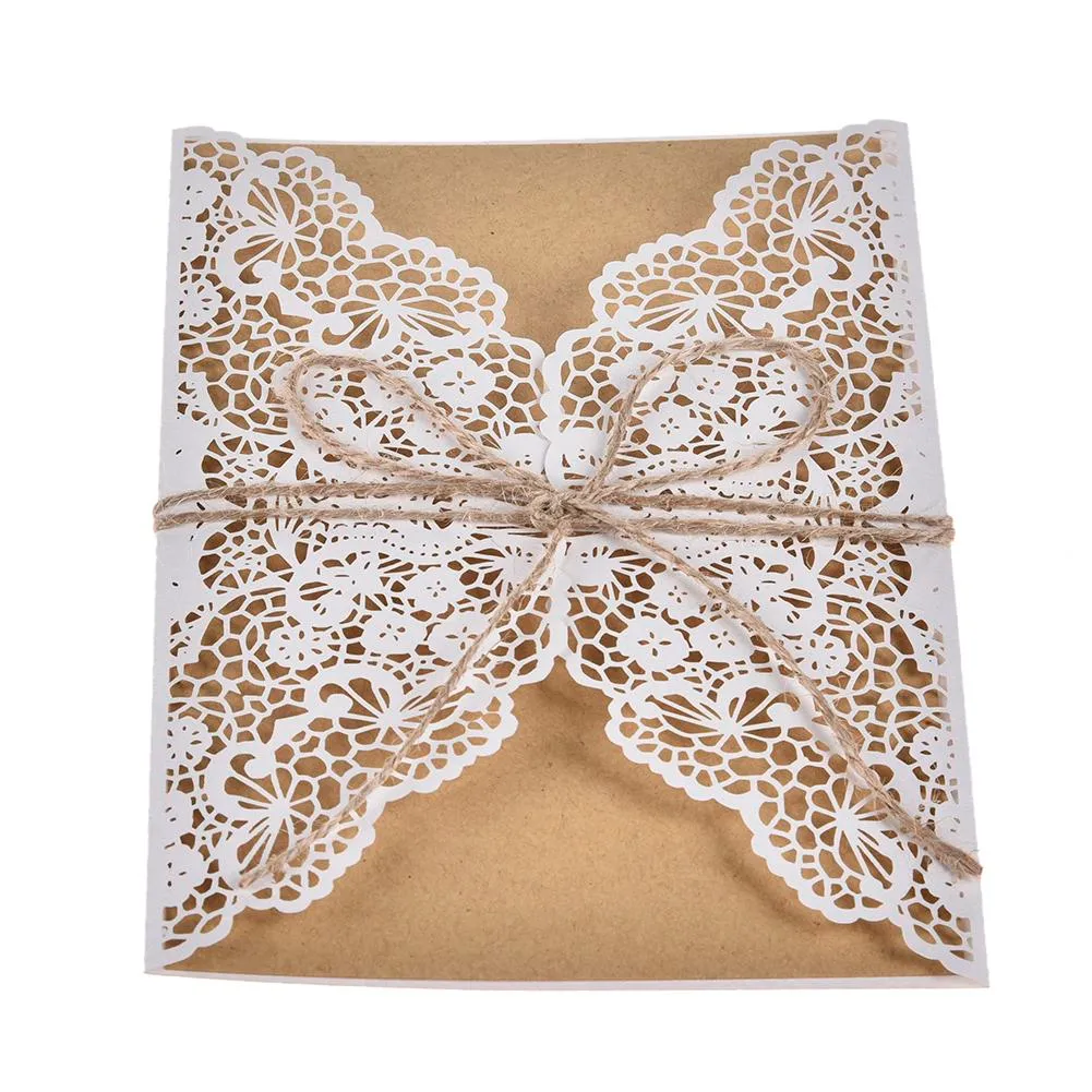 Greeting Cards Design Flower Pattern Laser Cut Lace Wedding Invitations West Cowboy Customize Invitation Send Seal Envelope 250s