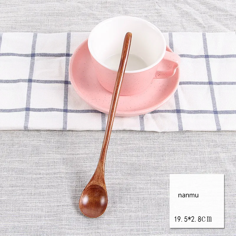 خشبي عسل ملعقة القهوة تحريك طويل مقبض عشاء الشاي بار الحليب الخشب أطباق النمط الياباني صغير
