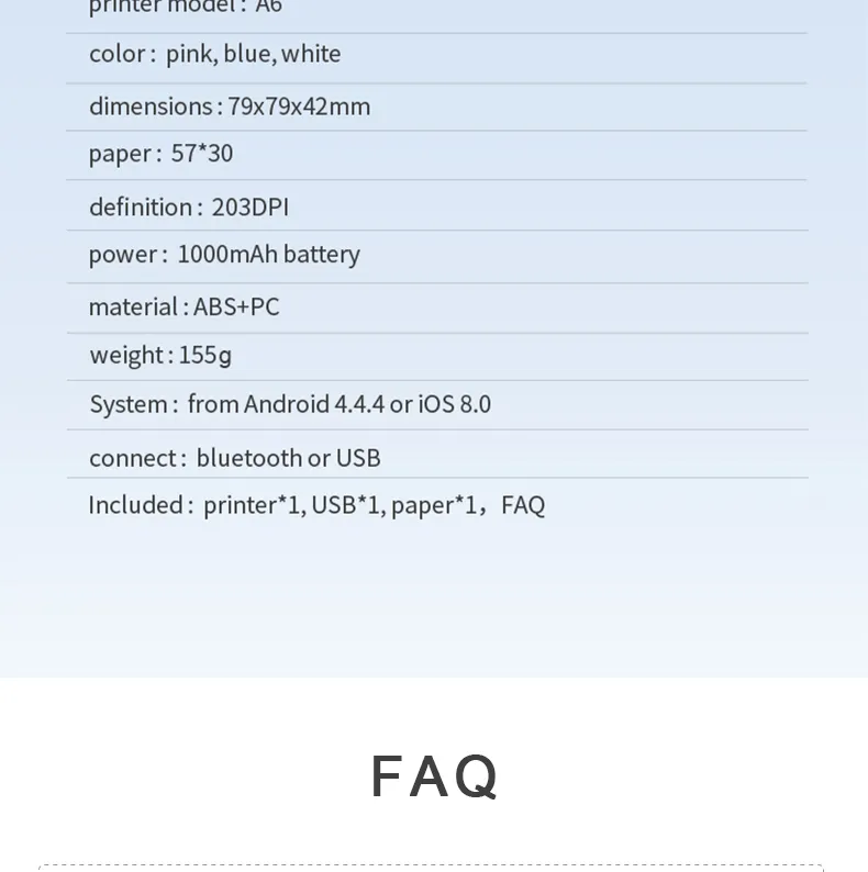 PEPAGE A6 طابعة حرارية MINI PORTABLE Bluetooth 40 استلام طابعة PO PHONE POINTERS اللاسلكي الطابعات الجيب 3544556