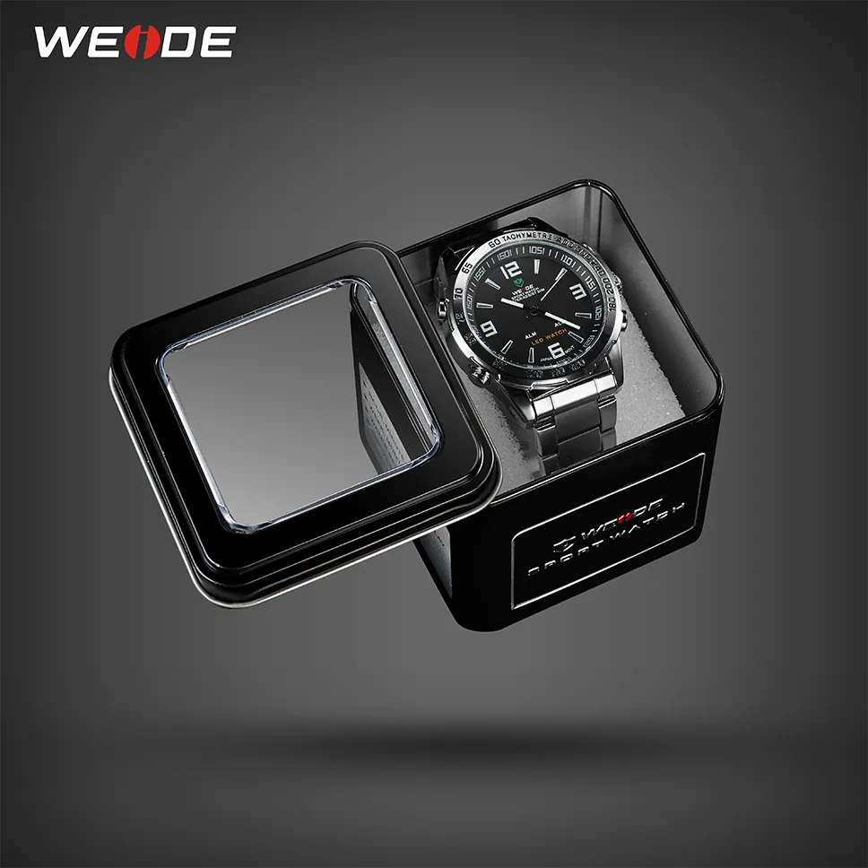 WEIDE Men's Digital Display Quartz Movement Auto Date Business Black Dial Wristwatch Waterproof Clock Military Relogio Mascul219O