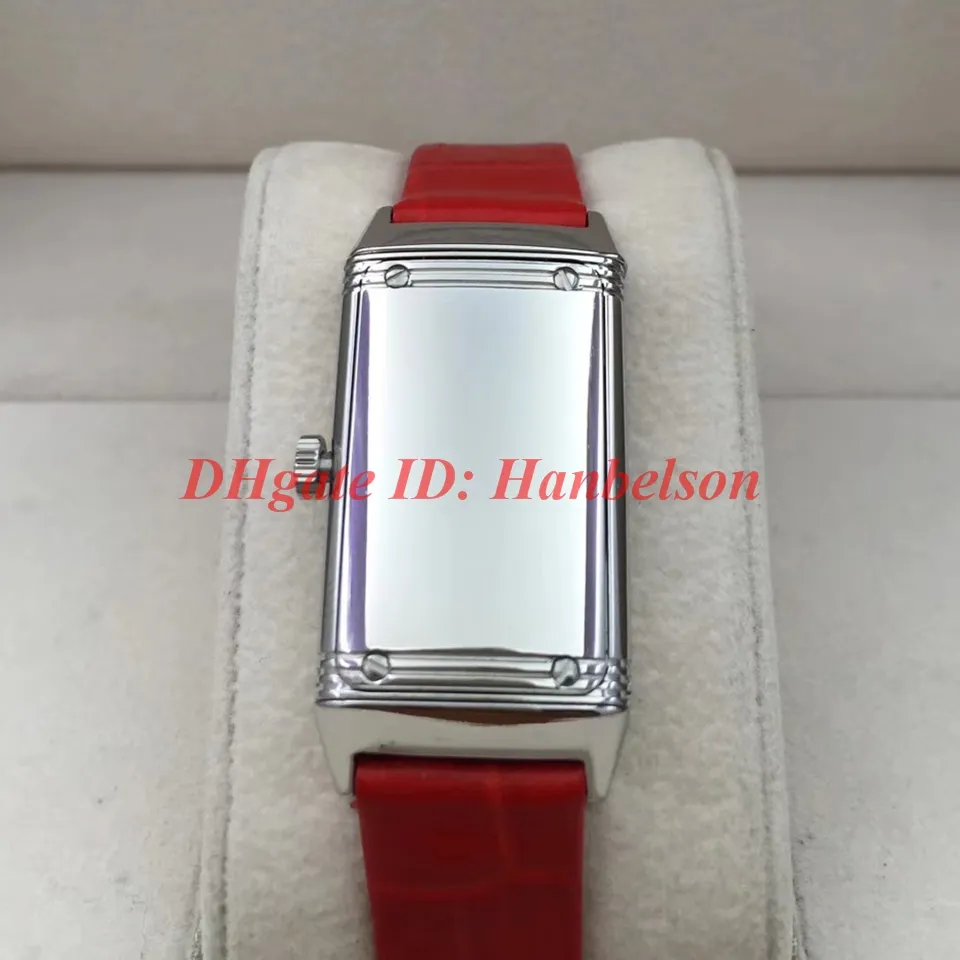 NIEUWE horloges 3352420 diamant Rechthoekige dameshorloges REVERSO Hoge kwaliteit case flip-functie Lederen band quartz Watch226H