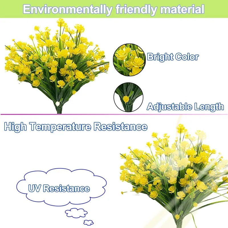 8 Stück künstliche Blumen für den Außenbereich, UV-beständige Pflanzen, 8 Zweige, künstliche Kunststoff-Grünsträucher, Pflanzen für drinnen und draußen, Hängepflanze 300I