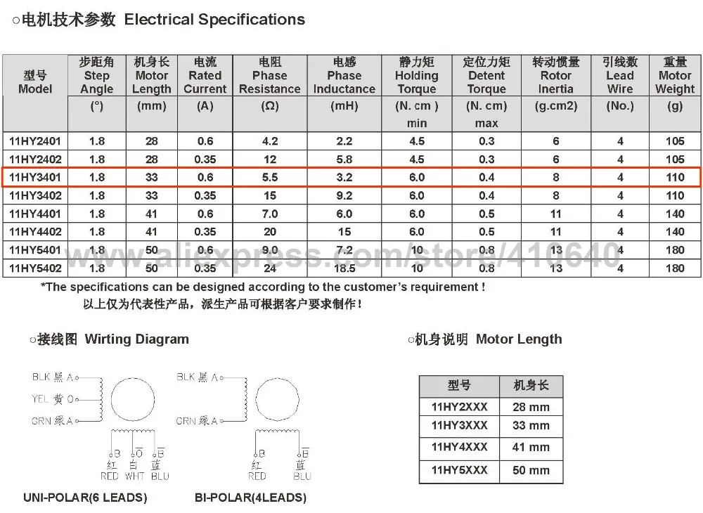 11HY3401 Stepper Motor Specification 01