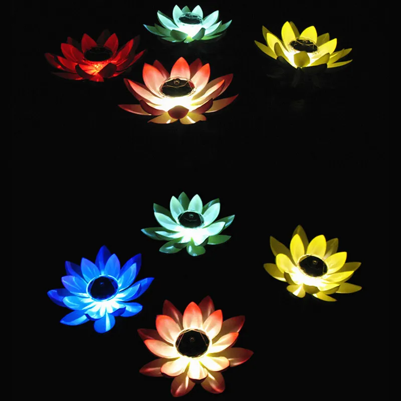 Lámpara LED de flor de loto con energía solar, resistente al agua, estanque flotante al aire libre, luz nocturna para fiesta en la piscina, decoración de jardín C19041702278n