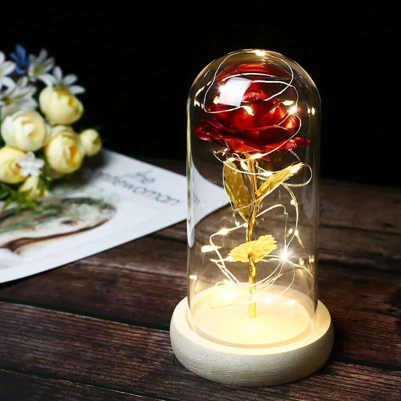 A beleza e a besta levantaram -se no frasco LED Rose Flower Light Base Base Glass para Mother039s Dia do Dia dos Namorados do Dia dos Namorados 7258017