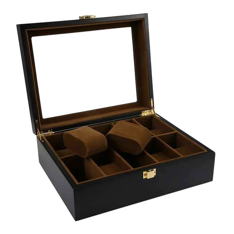 Коробки для часов, деревянная шкатулка с 10 сетками, держатель для хранения ювелирных изделий, органайзер, коробка для хранения1274T