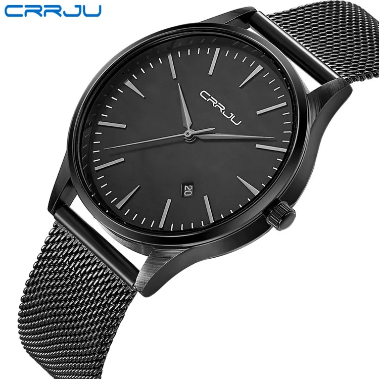 Crrju Black Watch Men Watches Top Brand Luxury Famous Handswatch Male Clock Black Quartz Wrist Watch Calender Relogio Masculino235q