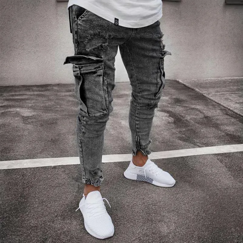 Męskie Fajne Designer Marka Ołówek Dżinsy Skinny Ripped Zniszczony Rozciągnij Spodnie Slim Fit Hop Hop Spodnie z otworami dla mężczyzn Drukowane Dżinsy T200608