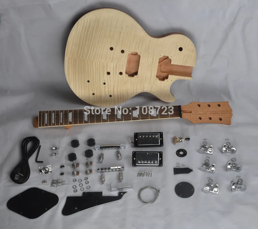 Kit di chitarra elettrica incompiuta chitarra in mogano fai -da -te con doppio humbuckers2023280 in fiamme in fiamme