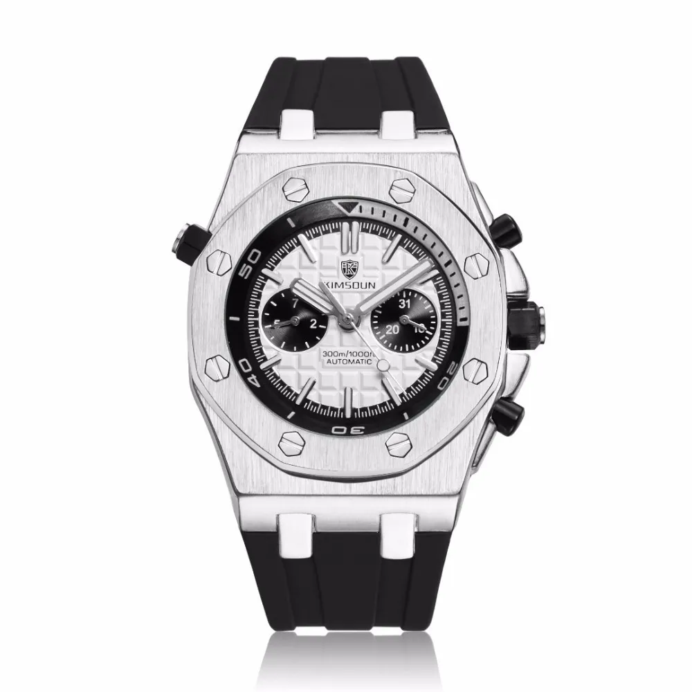 Kimsdun deportes relojes para hombre de primeras marcas de lujo de caucho genuino mecánico automático reloj de hombre relojes masculinos clásicos de alta calidad Watc J1987