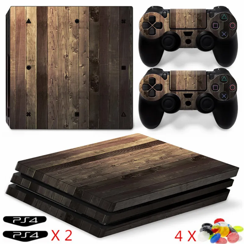 Ps4 Pro Decal Wood Grain Vinyl Stickers Cover PS4 Pro Skin para PS4 Pro Console y 2 Controllers incluye 2 Led Sticker y 4 Random Color