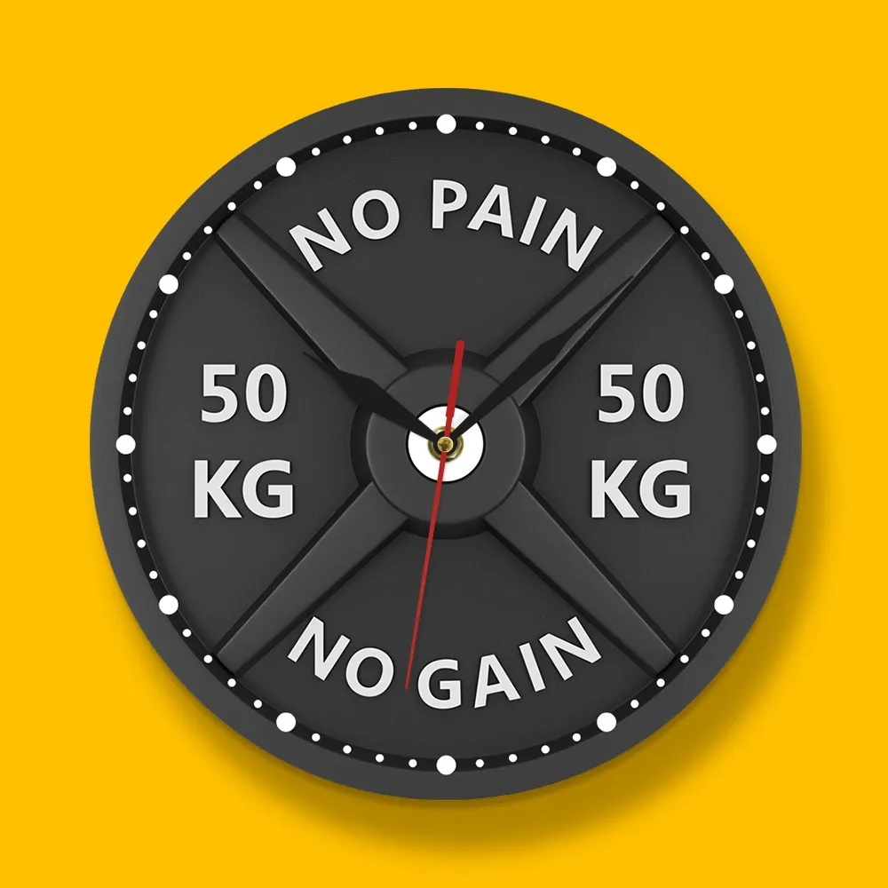 NO PAIN NO GAIN 50KG Bilanciere 3D Orologio da parete moderno Sollevamento pesi Manubri Bodybuilding Orologio da parete Palestra Allenamento Strongman Regalo Y200109