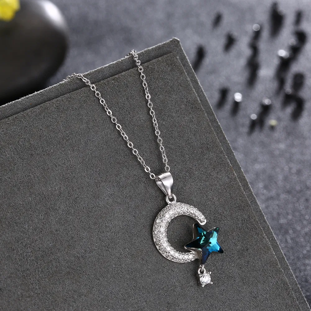 Star&Moon Necklaces Crystal From Swarovski Elements S925 Sterling Silver 925 Blingbling Shinning Star Diamond Pendant Necklace Wom272K