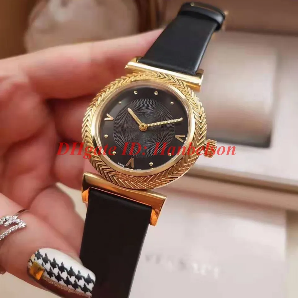 Mode Red Damen Luxus Uhren Frau Quarz Orologio di lusso hochwertiger Stahlhülle Lederband Klappe Schnalle Armbandwatch258b