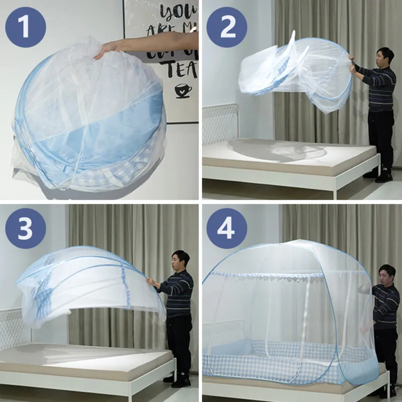 Portable automatique Pop Up moustiquaire Installation pliable étudiant superposé respirant filet tente moustiquaire décor à la maison Y208874795