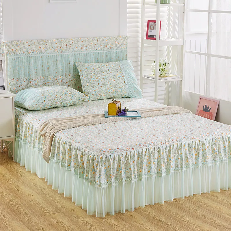 Romantyczna koronkowa spódnica szlifowanie miękkich łóżka, dopasowany arkusz Twin Queen Bedspread for Girl Room Dekoracja domu Y2004238864840