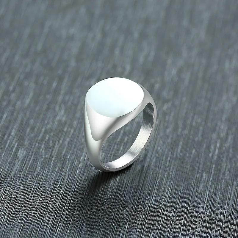 Серебряные кольца-печатки с круглой лицевой стороной и гравировкой на заказ из нержавеющей стали, унисекс, персонализированные кольца322Q