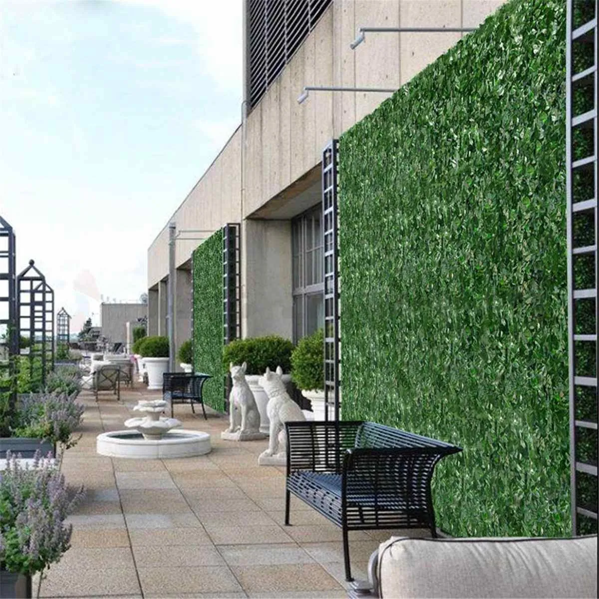 植物の壁人工芝の箱ウッドヘッジガーデン裏庭の家の装飾シミュレーショングラス芝rug芝生屋外の花の壁1x3m T200330
