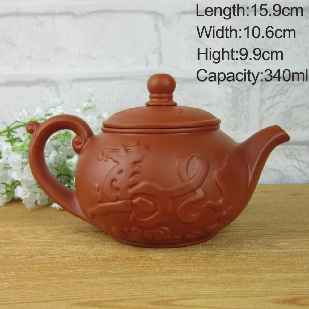 Чайник 340 мл, чайный сервиз, чайник кунг-фу, китайский дракон и лошадь, фиолетовый глиняный горшок, черный и красный чайный сервиз275F