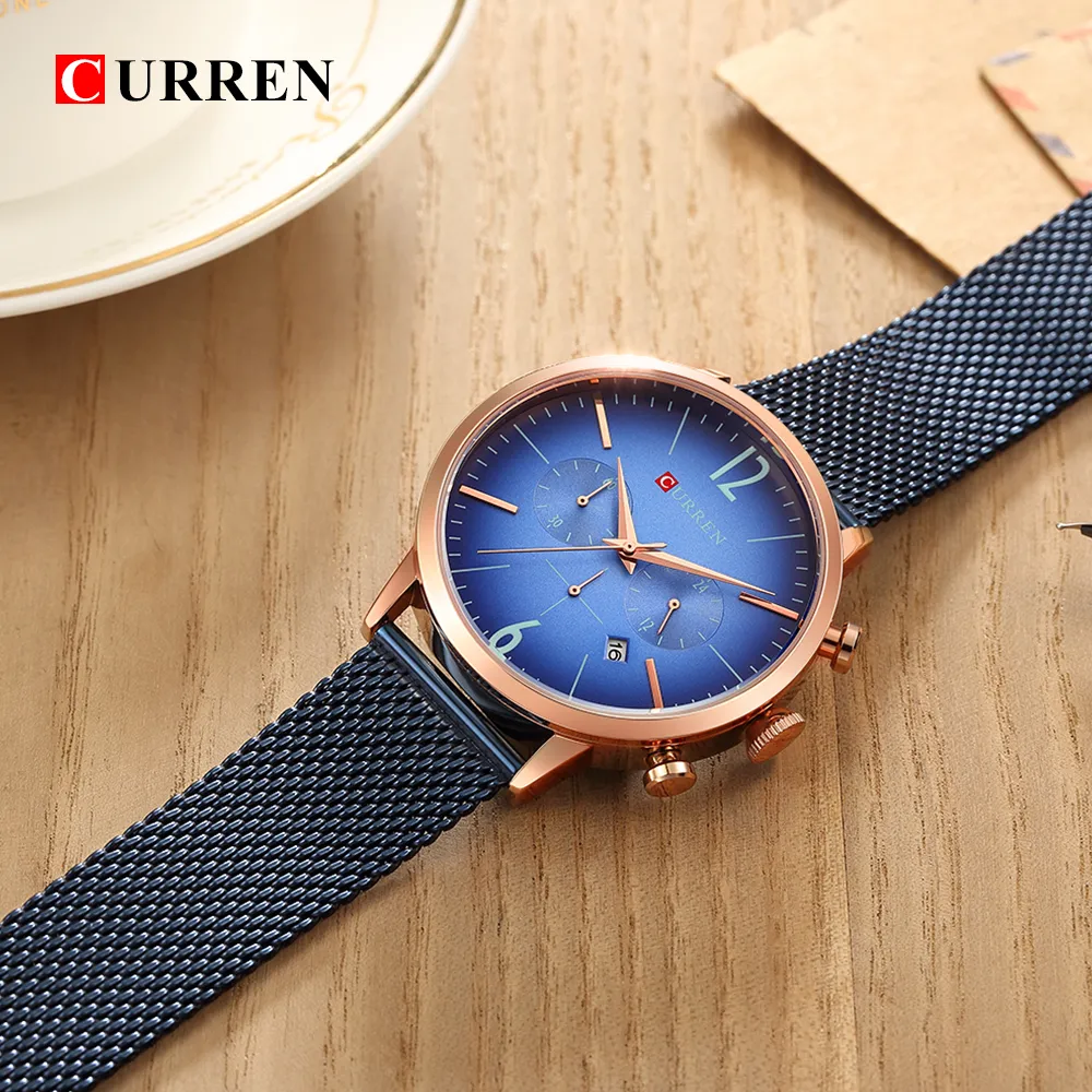 Curren Fashion Sport Men Watches Top Brand Luxury Erkek Kol Saati Quartz Wrist Watch Cronograph Steel Band Clock238s