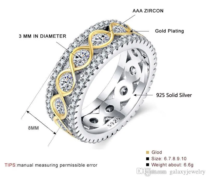 Yhamni 100% real sólido 925 anéis de prata para mulheres pequenas cz moda aquática de jóias de zircão dourado anéis de casamento inteiros ra0148278j