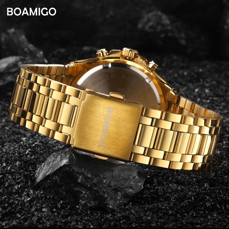 A marca Boamigo observa os homens militares Sport Watches Date Auto Cronograph Gold Steel Digital Quartz Relvowatches Relogio Masculino LY19121 311C