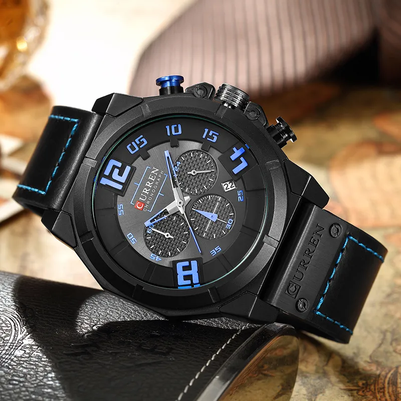 CURREN Mode модные мужские часы спортивные наручные часы хронограф водостойкие кварцевые мужские часы кожаный ремешок relogio masculino254v