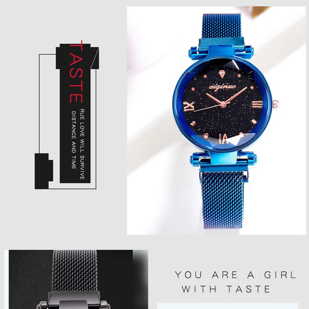 PANARS mode luxe femmes montres à Quartz aimant bracelet étoilé femme affaires décontracté Quartz montre-bracelet dames nouveau Blue3048