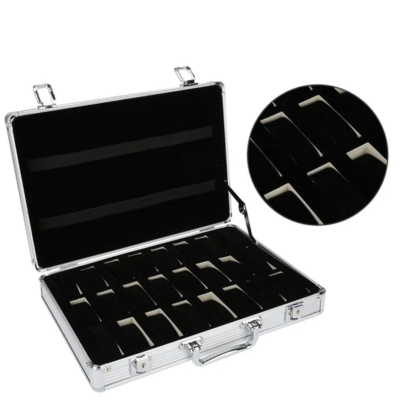 24 grille valise en aluminium présentoir boîte de rangement montre boîte de rangement boîtier support de montre horloge Clock301r