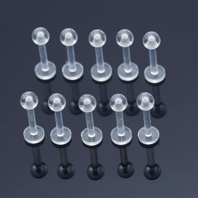 10pcs Labret Lip Rings Clear Bio-plastic Lip Piercing 16G Anti-allergic Body Piercing Jewelry 8mm Invisible Labret Bar Women New4