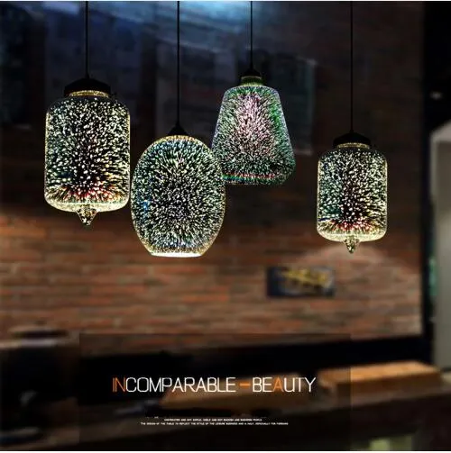 Modern 3D Colorful Nordic Starry Sky Hanging Glass Shade Pendant Lamp Lights E27 LED för Kitchen Restaurant Living Room276R