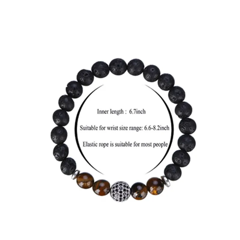 Men's and women's beads bracelet elastic natural stone yoga bracelet bracelet volcanic lava rock round loose beads natur210W