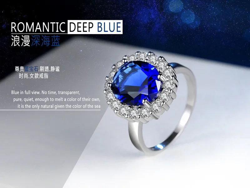Princess Diana William Kate Blue Cubic Zircon -förlovningsringar för kvinnor 925 Sterling Silver Wedding Ring Jewelry Gift XR234263Y