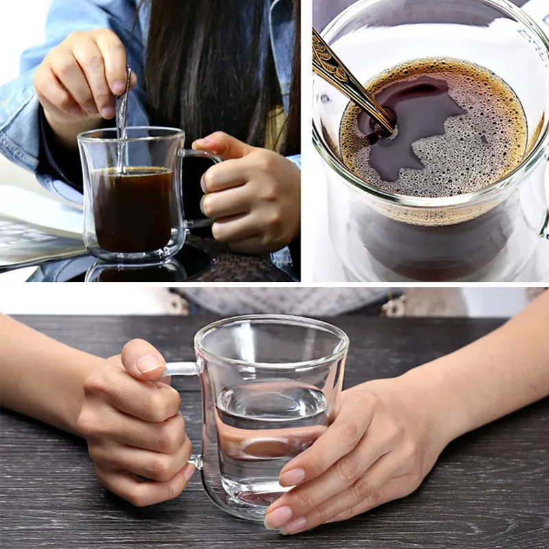 Tasses à café / thé en verre à double paroi et tasses à bière Tasses à café à la main Tasse à boisson saine Tasses à thé Transparent Drinkware 210409