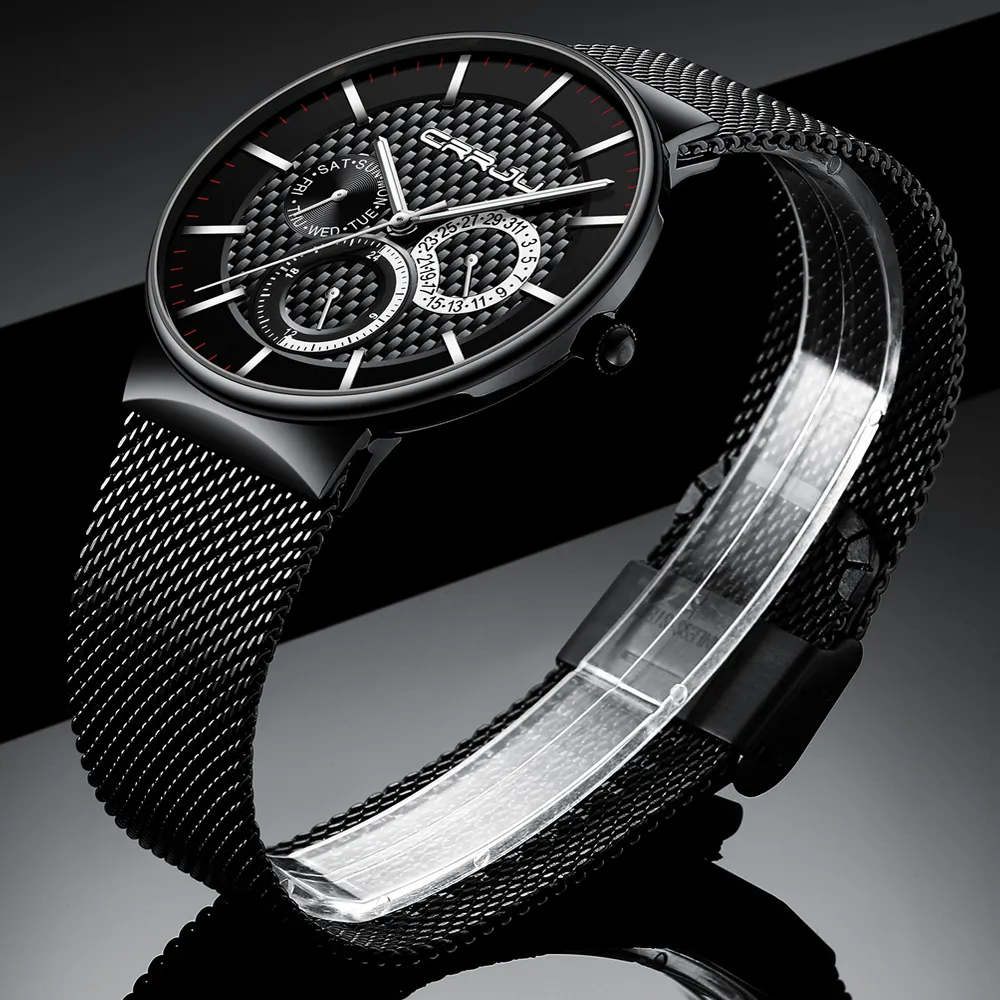 Relogio Masculino Crrju Mens Watches Top Brand Luxury Ultra-Thin Orologio da polso Chronograph Sport Watch Erkek Saati Reloj Hombre296Q