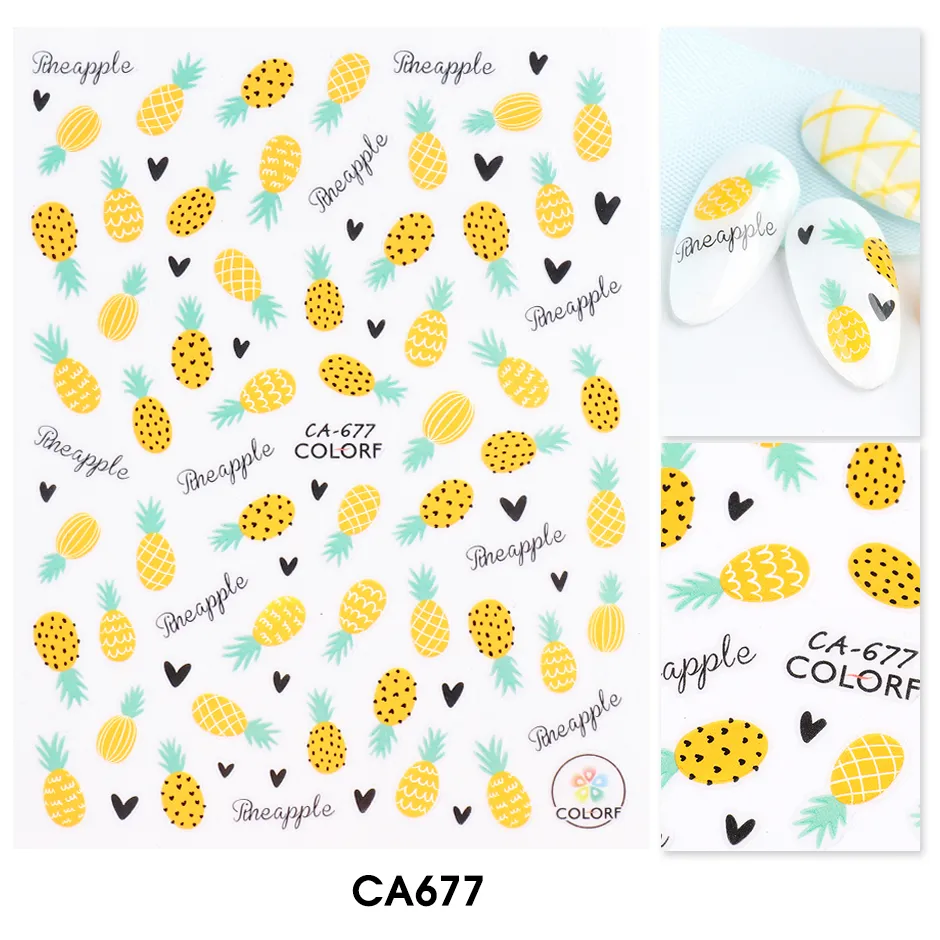 3D citron ananas Nail Art jaune autocollants ongles décalcomanies été adhésif coloré fruits papaye manucure curseur feuille CHCA6756818083221